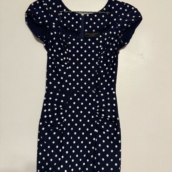 Stop Staring Celebrity Retro Polka Dot Wiggle Sheath Dress - Size XS - Picture 5 of 9